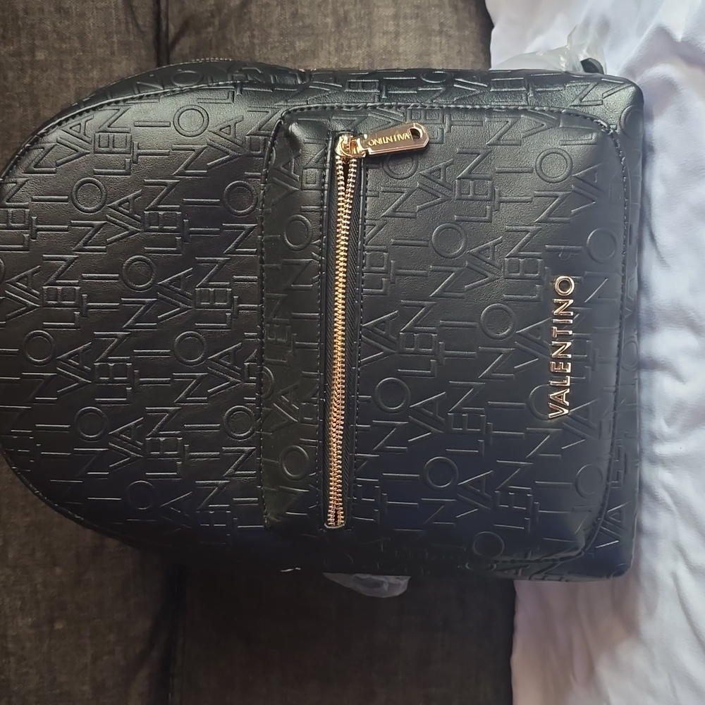 Valentino Black Embossed Backpack with Gold Accents - Picture 7 of 7